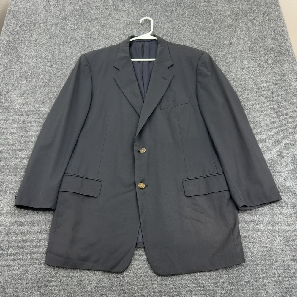 Hickey Freeman Blazer Mens 44R Navy Blue Wool Gold Button Boardroom Sport Coat